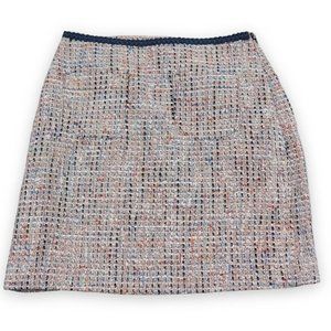 Loft Petite Tweed Pocket Shift Skirt‎ Size 0P White Blue Stylish Modern Mosiac